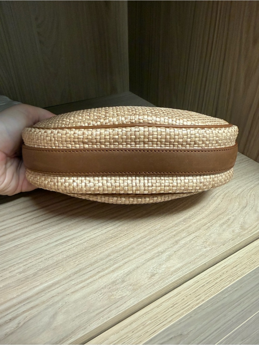 Yves Saint Laurent Cassandre Raffia Oval Bag with Leather Trim - Picture 6 of 8